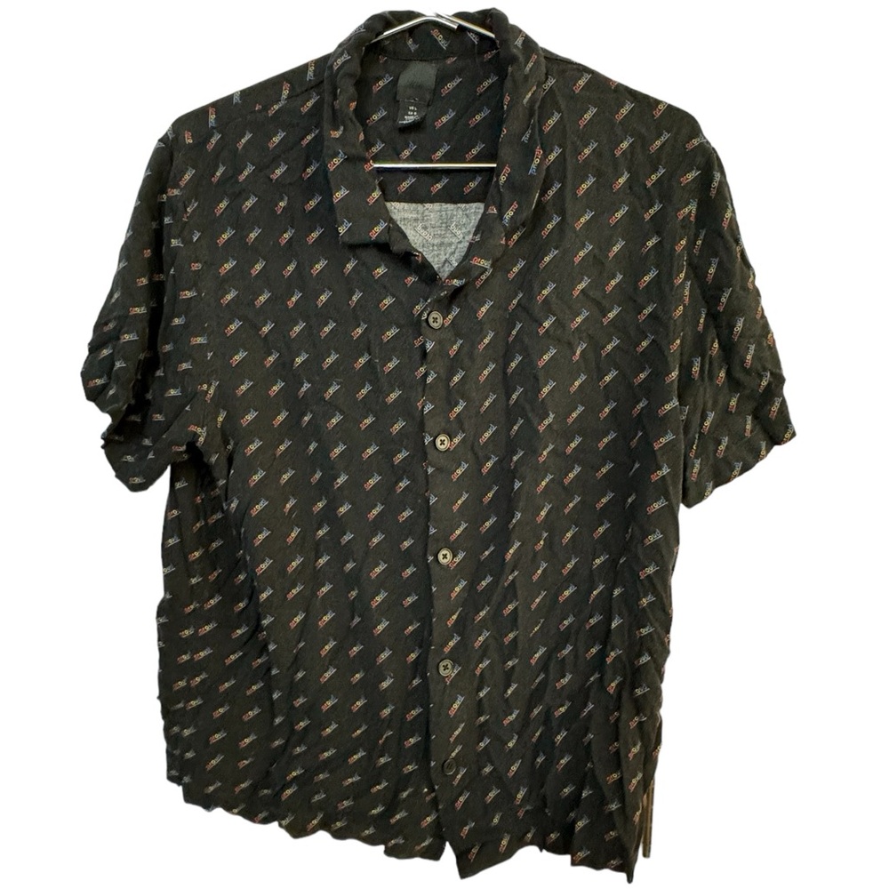 Rainbow PROUD Pattern Black Button Down H&M Short Sleeve Shirt Men’s L PRIDE